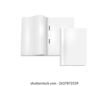 White blank office file folder mockup. Vector realistic stationery corporate identity templates. Empty paper document cover, booklet page layout