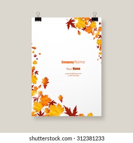 White blank on autumn background with maple leaves. Vector