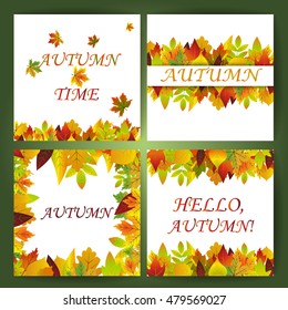 White blank on autumn background with maple leaves vector. Nature season color orange autumn background maple leaves. Beautiful texture colorful forest autumn background vibrant environment concept.