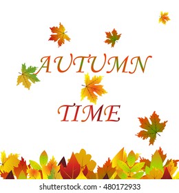 White blank on autumn background with maple leaves vector. Nature season color orange autumn background maple leaves. Beautiful texture colorful forest autumn background vibrant environment concept.