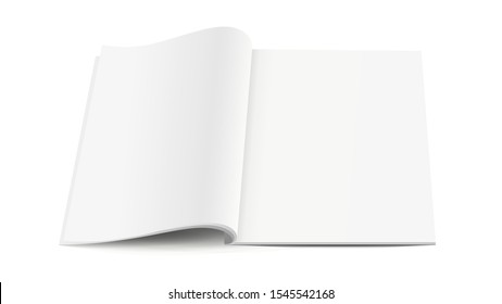 White blank opened magazine with soft shadows on white background, mock up. Vector illustration,template ready for design 