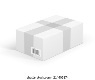 White Blank Package Taped Up Box. Vector Illustration