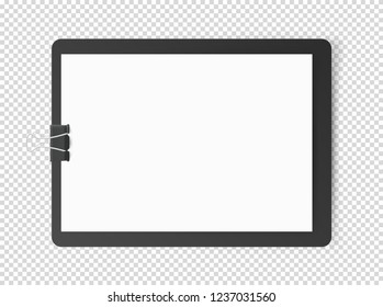 White blank page on tablet. Vector object isolated on transparent