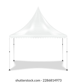 White blank pagoda tent vector mockup. Promotional canopy, folding event marquee realistic mock-up. Pop-up gazebo template for design