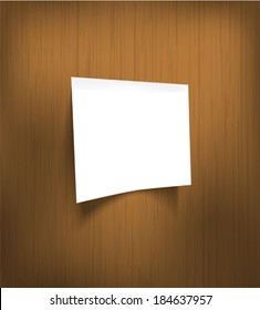 White blank paper attached on the wooden door. Vector illustration