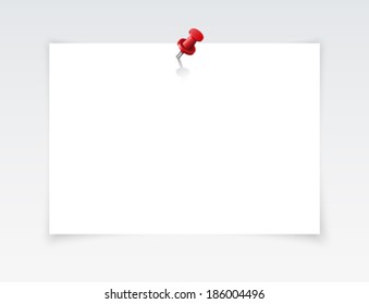 White blank paper attached with red pin. Vector illustration