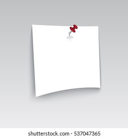 White blank paper attached with red pin. Vector illustration
