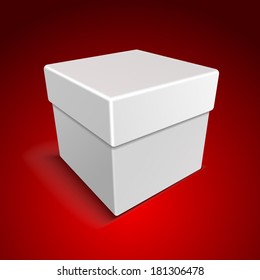 White Blank Paper Close Gift Box on Red Background