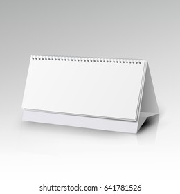 White Blank Paper Desk Spiral Calendar. Spiral Calendar Vector Template. Vertical Table Calendar With Blank Pages And Black Spiral
