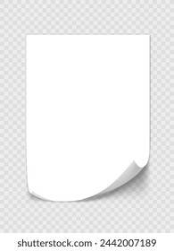 White Blank Paper Mockup On Transparent Background. EPS10 Vector