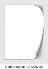 White Blank Paper Mockup On Transparent Background. EPS10 Vector