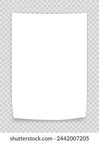 White Blank Paper Mockup On Transparent Background. EPS10 Vector