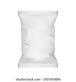 White Blank Paper Pillow Food Snack Bag Isolated On White Background. EPS10 Vector
