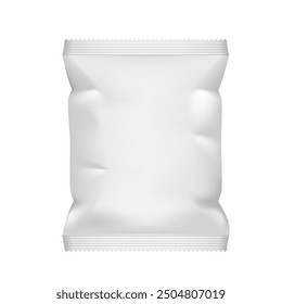 White Blank Paper Pillow Food Snack Bag Isolated On White Background. EPS10 Vector