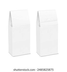 White blank paper pinch top box. Front and back. Realistic 3d vector mock-up. Cardboard gift box packaging. Mockup. Template for design