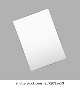 White blank paper sheet. 3D realistic vector illustration isolated on grey.