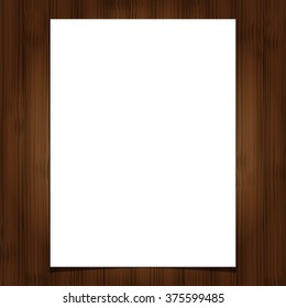 White blank paper sheet on wooden background. Design element. Vector illustration,eps 10.