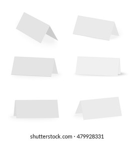  White Blank Paper Standing Table Holder Card.  Mockup Design Template. Vector Illustration