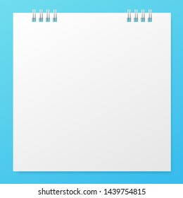White blank paper vector on blue background. Vector illustration.