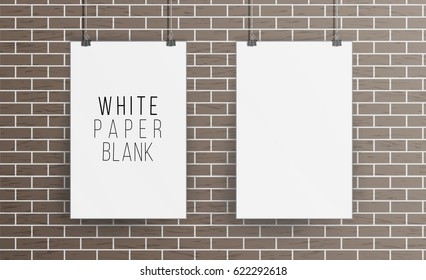 White Blank Paper Wall Poster Mock up Template Vector.