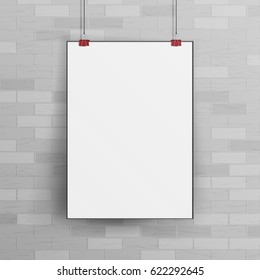 White Blank Paper Wall Poster Mock up Template Vector.