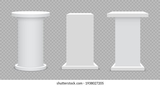 White blank pedestals on transparent background. Vector illustration.