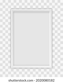 White blank picture frame on transparent background. Concept of empty plain minimalistic picture frame template. Flat cartoon vector illustration