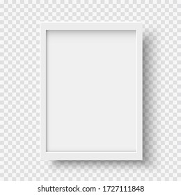 White blank picture frame, realistic vertical picture frame, A4. Empty white picture frame mockup template isolated. Vector illustration