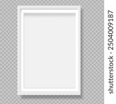 White blank picture frame with shadow effect. Vertical picture frame isolated. Mockup empty place for your text or photo. Realistic template are waiting to be filled with memories. Vector illustration