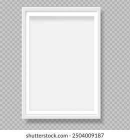 White blank picture frame with shadow effect. Vertical picture frame isolated. Mockup empty place for your text or photo. Realistic template are waiting to be filled with memories. Vector illustration