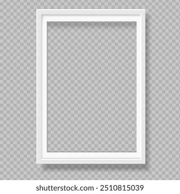 White blank picture frame with shadow effect. Vertical picture frame isolated. Mockup empty place for your text or photo. Realistic template are waiting to be filled with memories. Vector illustration
