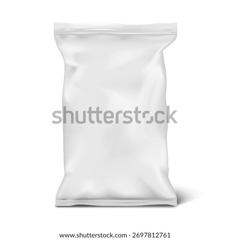 White blank pillow bag front view. Vector 3d mock-up. Food snack pouch package. Realistic mockup. Template for packaging design