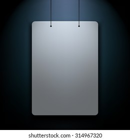 White blank placard on a black wall. Vector background design for your content. Copyspace