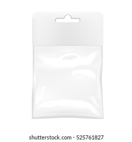 White Blank Plastic Bag With Hang Slot. EPS10 Vector