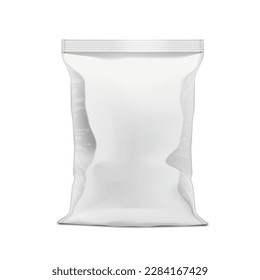 White Blank Plastic Bag Packaging For Snack Isolated On White. EPS10 Vector