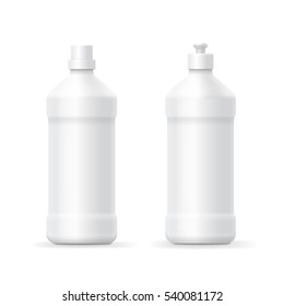 White blank plastic bottle template for dishwashing liquid or cleaning agent. Packaging set Vector illustration.