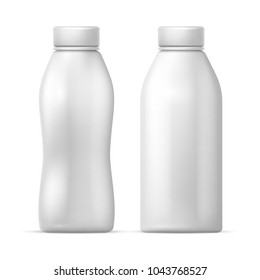White blank plastic bottle. Vector packaging template for dairy milk, drink yogurt products. Milk bottle plastic, dairy drink yogurt illustration