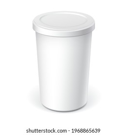 Contenedor de plástico blanco en blanco para helados, crema agria, pasta de chocolate y otros productos. Ilustración del vector