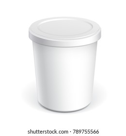 White blank plastic container forice cream, sour cream, chocolate paste and other products. Vector illustration
