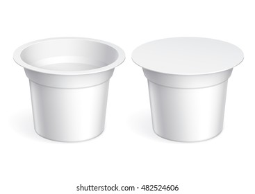 White blank plastic container for yogurt, jams and other products. Vector illustration