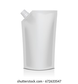 White blank plastic doypack stand up pouch with spout. Flexible packaging mock up for food or drink for your design