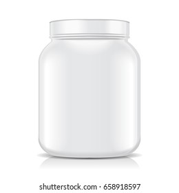 White Blank Plastic Jar isolated on white background. Sport Nutrition, Whey Protein or Gainer for your design