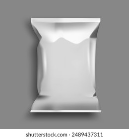 White Blank Plastic Metallic Foil Bag Mockup Template. EPS10 Vector