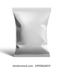 White Blank Plastic Metallic Foil Bag Mockup Template. EPS10 Vector