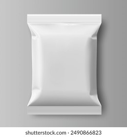 White Blank Plastic Metallic Foil Bag Mockup Template. EPS10 Vector