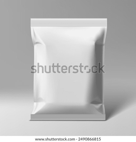 White Blank Plastic Metallic Foil Bag Mockup Template. EPS10 Vector