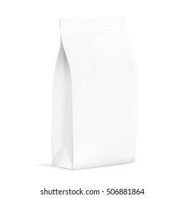White Blank Plastic Or Paper Packaging With Ziplock. Sachet For Bread, Coffee, Candy, Cookies Or Gifts. EPS10 Vector