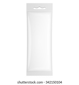 White Blank Plastic Pouch Pocket Bag. Transparent. With Hang Slot. Illustration Isolated On White Background. Mock Up Template Ready For Your Design. Vector EPS10