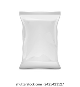 White Blank Plastic Snack Bag Packaging Isolated On White. EPS10 Vector