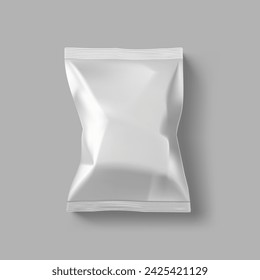 White Blank Plastic Snack Bag Packaging Isolated On Gray. EPS10 Vector